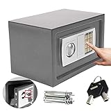 8.5L Digitale Safes Tresor Klein, Elektronischer Sicherheitsbox mit PIN-Code und Schlüssel, Feuerfest und Wasserdicht für Schmuck Bargeld, mit 2 Notschlüssel, Wandtresor Stahlsafe Grau