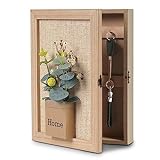 WPAJIRZO Schlüsselkasten mit 6 Schlüsselhaken, Dekorativer Schlüsselschrank Wand, Schlüsselbox mit Metallverschluss Schlüsselbrett mit Künstlicher Blumenstrauß - „Home“ 30x22x6 cm